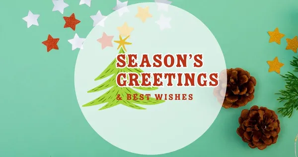 Composição Texto Cumprimentos Temporada Sobre Decorações Natal Fundo Verde Natal — Fotografia de Stock