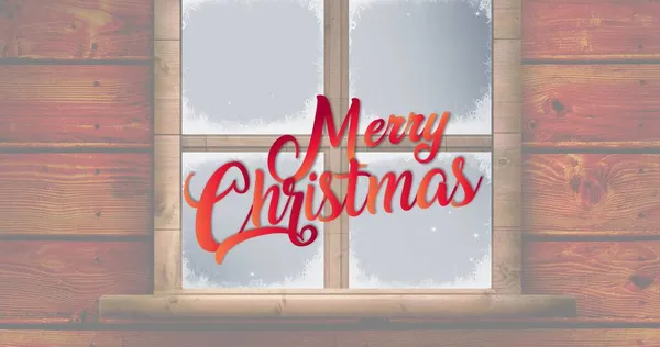 Composition Merry Christmas Text Window Christmas Winter Tradition Celebration Concept — Stock Photo, Image