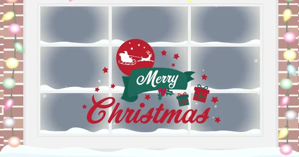 Composition Merry Christmas Text Window Christmas Winter Tradition Celebration Concept — Stock Photo, Image