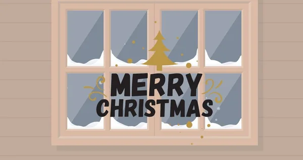 Composition Merry Christmas Text Window Christmas Winter Tradition Celebration Concept — Stock Photo, Image