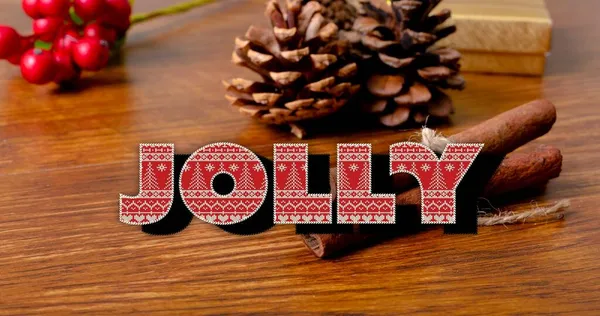 Composition Jolly Text Christmas Decorations Table Christmas Winter Tradition Celebration — Stock Photo, Image