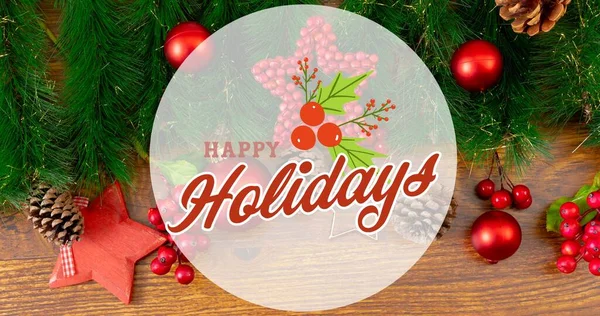 Samenstelling Van Gelukkige Feestdagen Tekst Kerst Decoraties Tafel Kerstmis Winter — Stockfoto