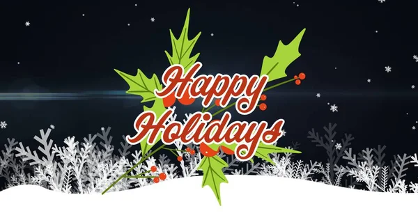 Σύνθεση Του Happy Holidays Κείμενο Πάνω Από Νιφάδες Χιονιού Μαύρο — Φωτογραφία Αρχείου