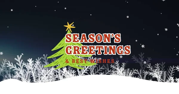 Composition Season Greetings Text Christmas Tree Snowflakes Black Background Christmas — Stock Photo, Image