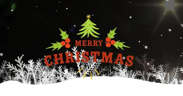 Composition Merry Christmas Text Snowflakes Black Background Christmas Winter Tradition — Stock Photo, Image