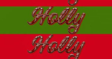 Kırmızı ve yeşil arka planda, Noel 'de kutsal metnin animasyonu. Noel, kış, gelenek ve kutlama konsepti dijital olarak oluşturulmuş video.