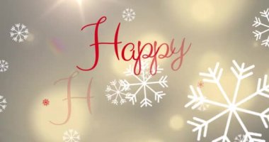 Bej arka planda mutlu bayramlar üzerine düşen Noel kar tanelerinin animasyonu. Noel, gelenek ve kutlama konsepti dijital olarak oluşturuldu.