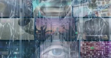 Ekranlarda bağlantılar ve veri işleme ağlarının animasyonu. küresel bağlantılar, veri işleme ve dijital arayüz konsepti dijital olarak oluşturulmuş video.