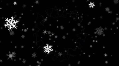 Siyah arka plana düşen Noel kar tanelerinin animasyonu. Noel, gelenek ve kutlama konsepti dijital olarak oluşturuldu.