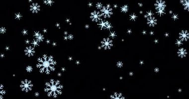 Siyah arka plana düşen Noel kar tanelerinin animasyonu. Noel, gelenek ve kutlama konsepti dijital olarak oluşturuldu.