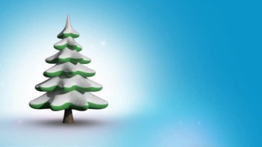 Mavi arka planda köknar ağacı animasyonu. Noel, kış, gelenek ve kutlama konsepti dijital olarak oluşturulmuş video.