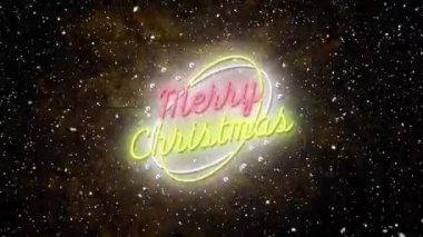 Kar yağarken atılan mutlu noel mesajının animasyonu. Noel, kış, gelenek ve kutlama konsepti dijital olarak oluşturulmuş video.