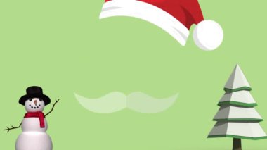 Noel 'in animasyonu ve Noel Baba şapkası üzerinden yeni yıl mesajı. Noel, kış, gelenek ve kutlama konsepti dijital olarak oluşturulmuş video.