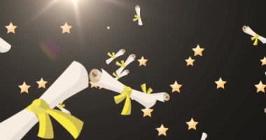 Kahverengi arka planda düşen yılbaşı yıldızlarının animasyonu. Noel, gelenek ve kutlama konsepti dijital olarak oluşturuldu.