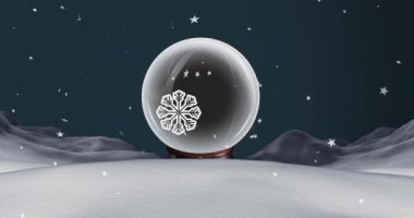 Kar küresi üzerinde kış manzarasının animasyonları. Noel, kış, gelenek ve kutlama konsepti dijital olarak oluşturulmuş video.