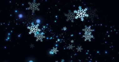 Siyah arka plana düşen Noel kar tanelerinin animasyonu. Noel, gelenek ve kutlama konsepti dijital olarak oluşturuldu.