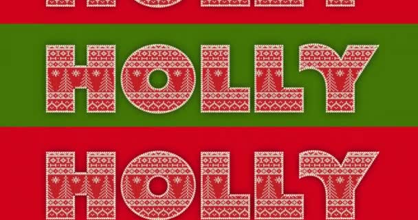 Animation Holly Text Christmas Red Green Background Christmas Winter Tradition — Stock Video