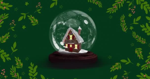 在圣诞节的时候 雪球与房子在树叶之上的动画 圣诞节 传统和庆祝概念数字制作的视频 — 图库视频影像