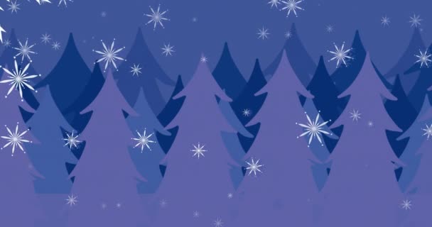 Animation Snow Falling Christmas Fir Trees Christmas Winter Tradition Celebration — Stock Video