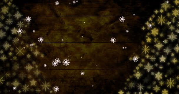 Animation Snow Falling Christmas Wooden Background Christmas Winter Tradition Celebration — Stock Video