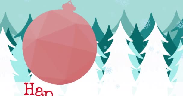 Animation Happy Holidays Text Christmas Bauble Snow Falling Christmas Winter — Stock Video