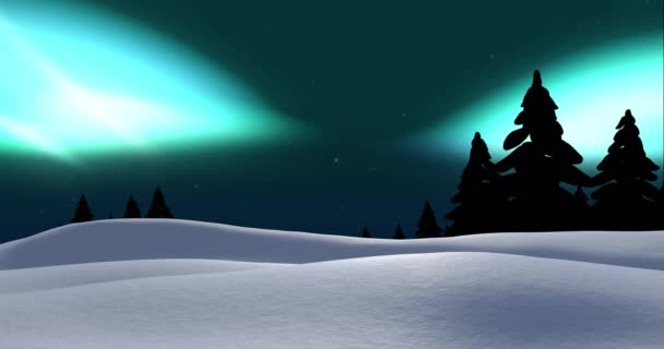 Animazione Aurora Natale Sul Paesaggio Invernale Natale Inverno Tradizione Concetto — Video Stock