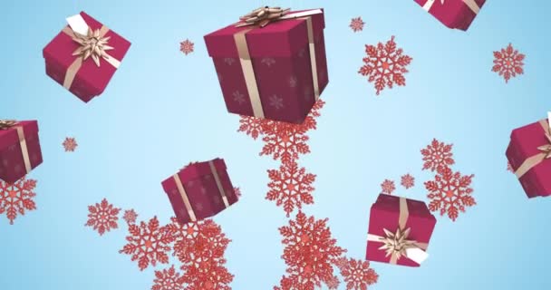 Анимация Рождественской Елки Над Падающими Подарками Рождество Зима Традиции Празднование — стоковое видео