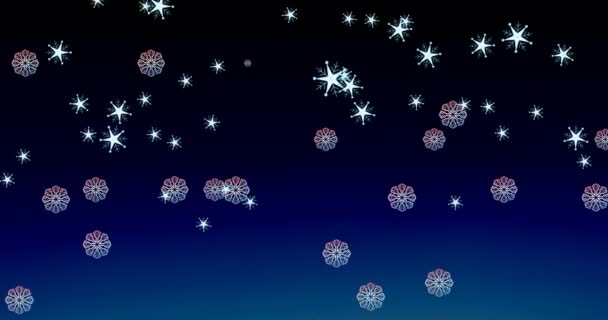 Koyu Mavi Arka Plana Düşen Noel Kar Tanelerinin Animasyonu Noel — Stok video