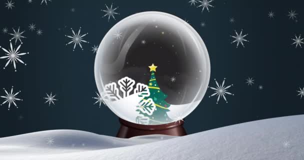 Animation Boule Neige Avec Arbre Noël Sur Neige Tombant Noël — Video