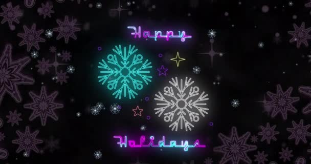 Animación Feliz Texto Las Fiestas Sobre Caída Nieve Navidad Invierno — Vídeo de stock