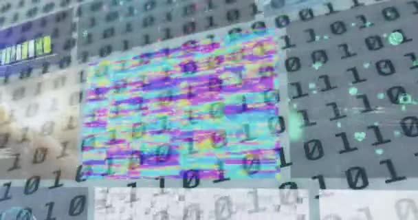 Animace Binárního Kódování Zpracování Dat Obrazovkách Globální Připojení Zpracování Dat — Stock video