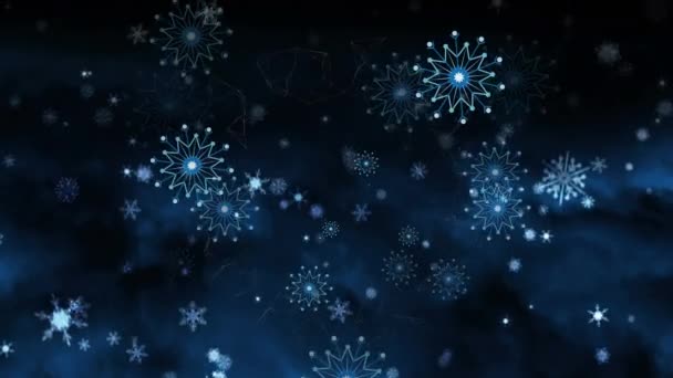 Animación Copos Nieve Navideños Cayendo Sobre Fondo Azul Oscuro Navidad — Vídeos de Stock