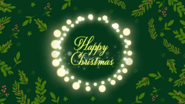 Animation Happy Christmas Text Leaves Ligh Spots Christmas Winter Tradition — Stock Video