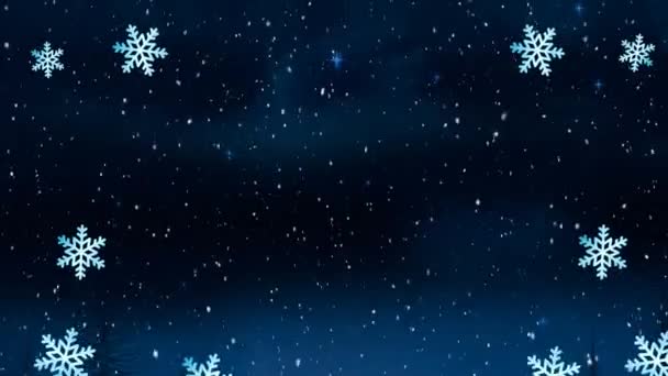 Animación Copos Nieve Navideños Cayendo Sobre Fondo Negro Navidad Tradición — Vídeo de stock