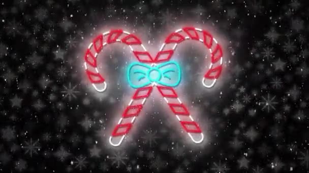在圣诞节降雪时 糖果手杖的动画 圣诞节 传统和庆祝概念数字制作的视频 — 图库视频影像