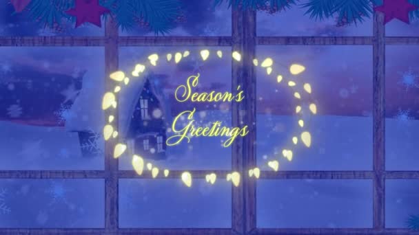 Animáció Évszakok Üdvözlet Szöveg Karácsonykor Téli Táj Esik Karácsony Tél — Stock videók