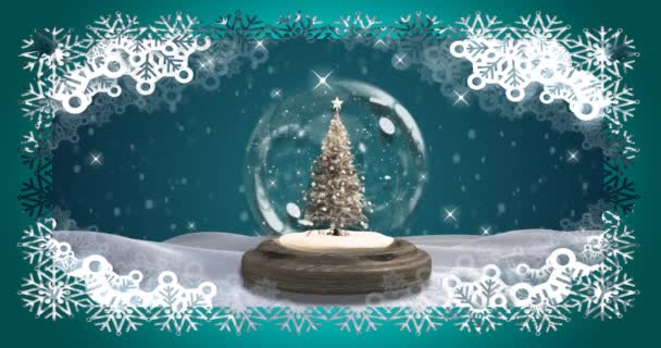 Animace Sněhu Padajícího Vánocích Nad Sněhovou Koulí Vánoční Zimní Tradiční — Stock video