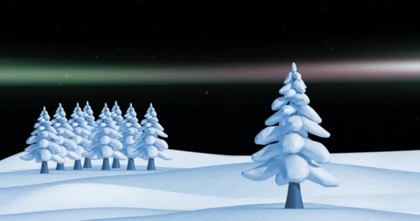 オーロラの上のクリスマスに冬の風景のアニメーション クリスマス 伝統とお祝いのコンセプトデジタルで生成されたビデオ — ストック動画