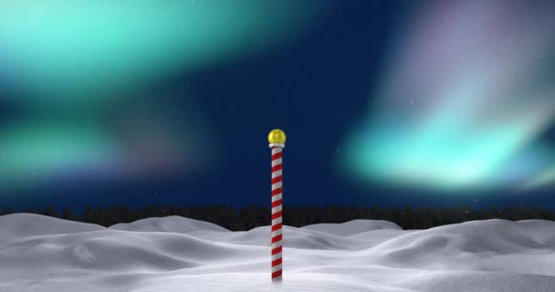 オーロラの上にクリスマスに北極と冬の風景のアニメーション クリスマス 伝統とお祝いのコンセプトデジタルで生成されたビデオ — ストック動画