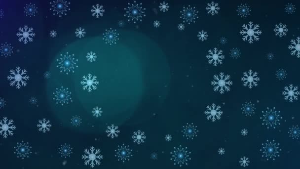 Animación Copos Nieve Navideños Cayendo Sobre Fondo Azul Oscuro Navidad — Vídeo de stock