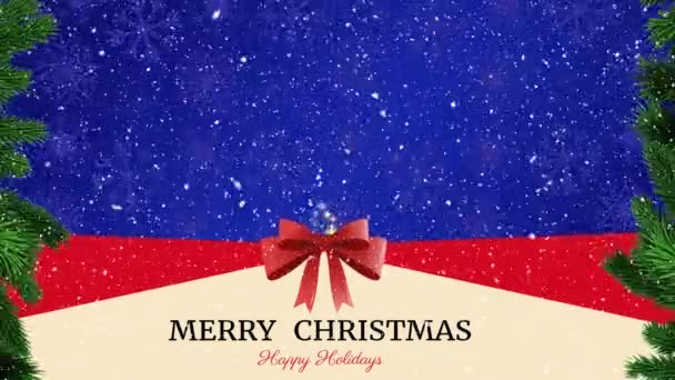 Animatie Van Vrolijke Kersttekst Kerstboom Vallende Sneeuw Kerstmis Winter Traditie — Stockvideo