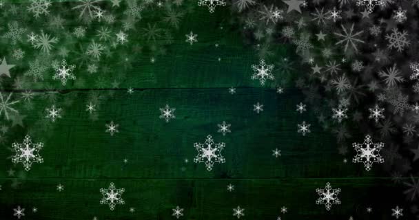 Анимация Падающего Рождество Снега Деревянном Фоне Рождество Зима Традиции Празднование — стоковое видео