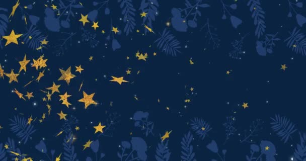 Animação Estrelas Que Caem Natal Sobre Folhas Natal Inverno Tradição — Vídeo de Stock