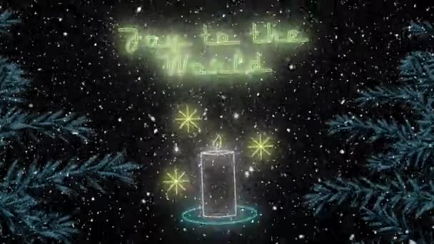 Animación Alegría Texto Del Mundo Navidad Sobre Vela Nieve Que — Vídeos de Stock