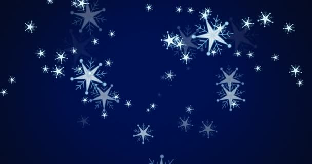 Animatie Van Kerst Sneeuwvlokken Vallen Donkerblauwe Achtergrond Kerstmis Traditie Viering — Stockvideo