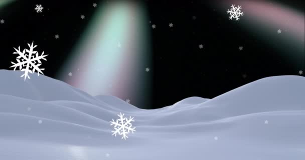 冬季风景的动画和降雪在圣诞节的极光 圣诞节 传统和庆祝概念数字制作的视频 — 图库视频影像