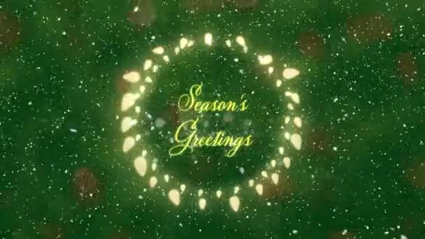 Animacja Pór Roku Pozdrowienia Tekst Nad Padającym Śniegiem Boże Narodzenie — Wideo stockowe