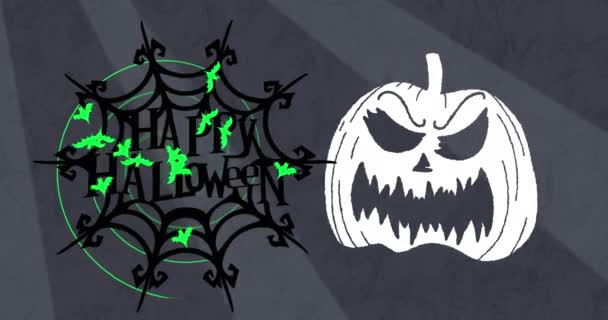 Animation Texte Halloween Heureux Toile Araignée Noire Avec Tête Citrouille — Video