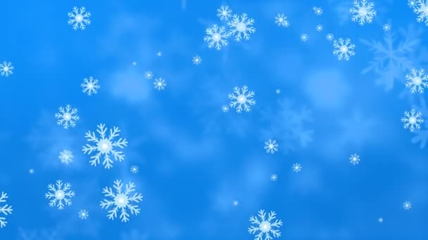 Animación Copos Nieve Navideños Cayendo Sobre Fondo Azul Navidad Tradición — Vídeos de Stock