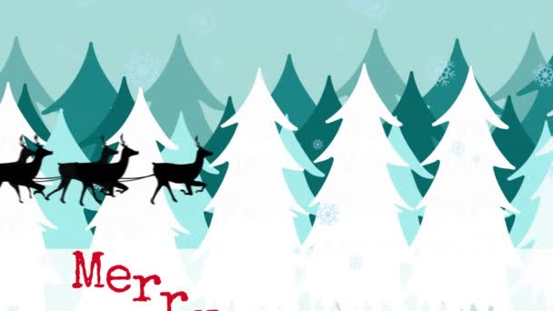 欢乐的圣诞经文在雪橇和降雪中在桑塔上空的动画 圣诞节 传统和庆祝概念数字制作的视频 — 图库视频影像